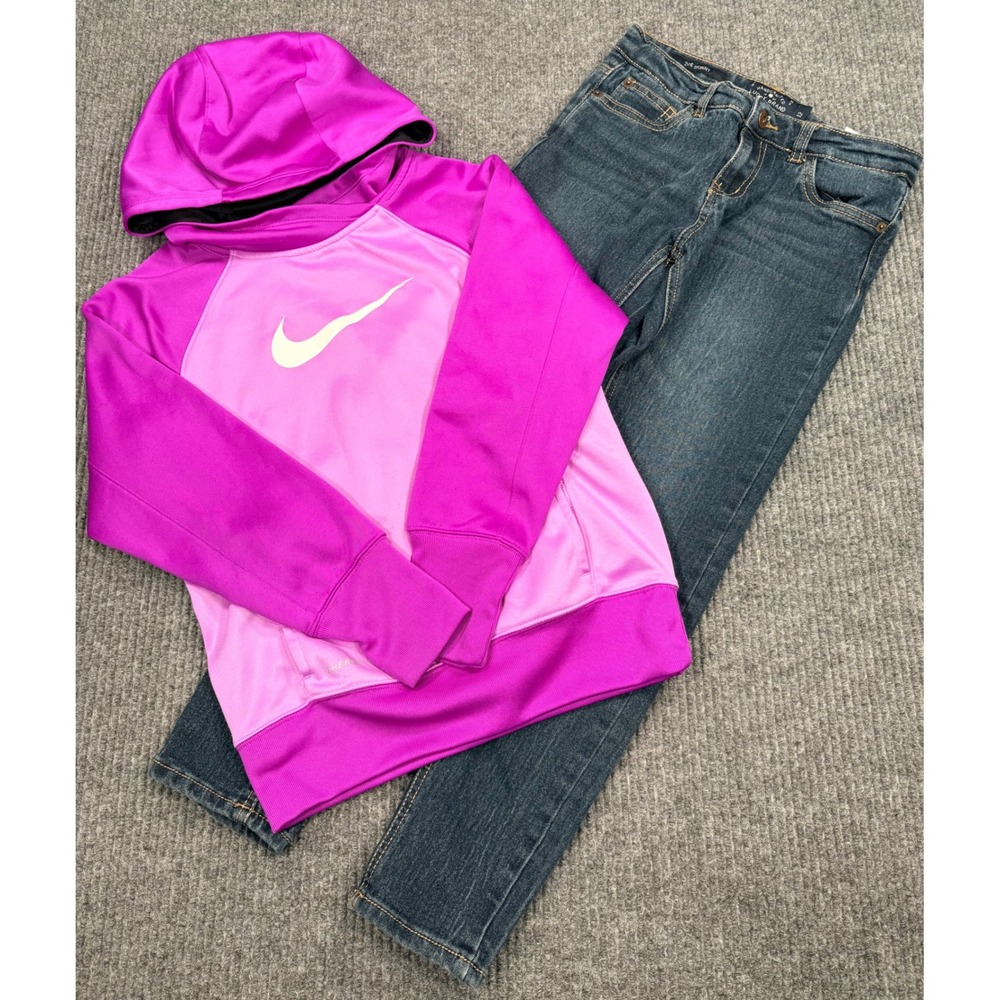 Nike Therma-FIT Pink Hoodie & Lucky Brand Zoe Skinny Jeans Set Girls M 12